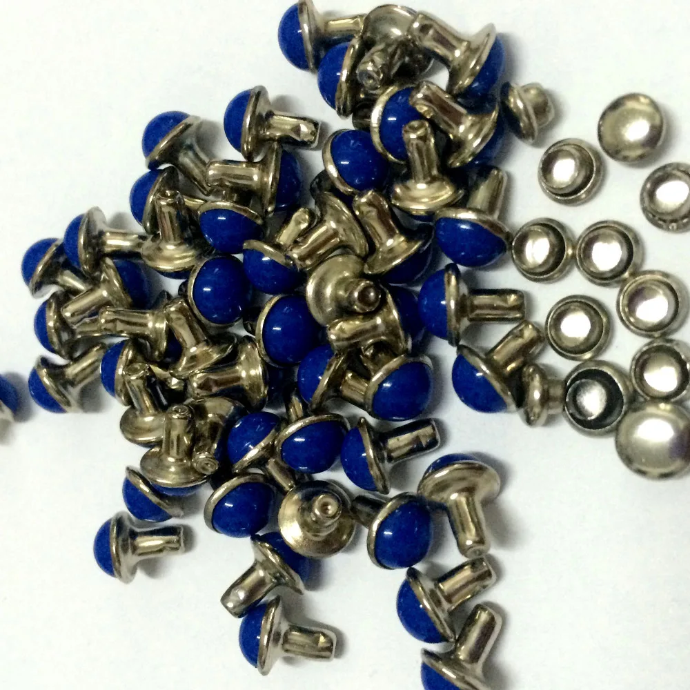 100Pcs 6.5MM Round Royal Blue Acrylic Bag Belts Rivets Punk Rock Spike Rivets With Silver Color Base DIY Making Shipping Free