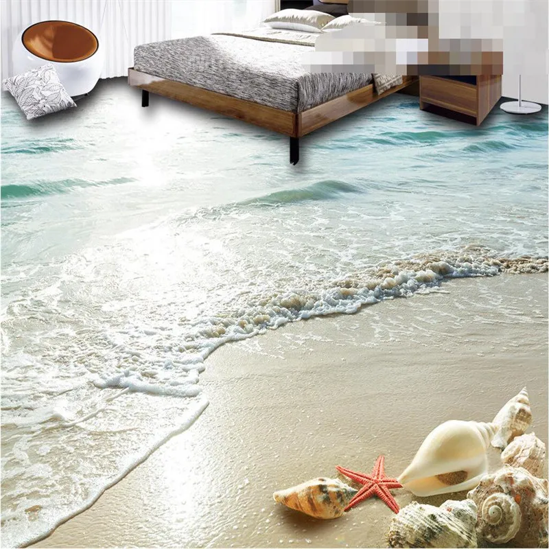 Beibehang Stiker 3D Lantai Kamar Mandi Mural HD Laut Pantai Shell Starfish Non-Slip Tahan Air Tebal Self-Adhesive PVC lukisan