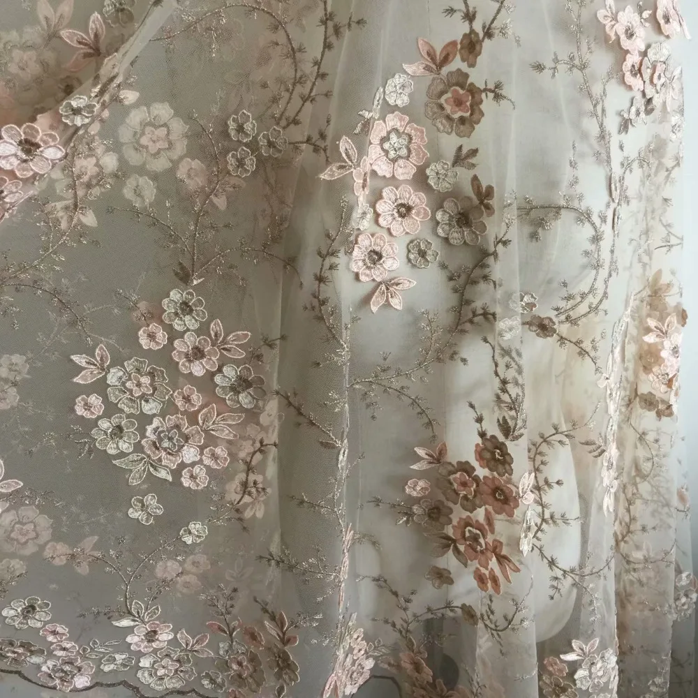 Mehrfarbiger Spitzenstoff mit 3D-Blumen für Hochzeitskleider, 4 Farben, Handverziert, DIY-Material – Detail 8
