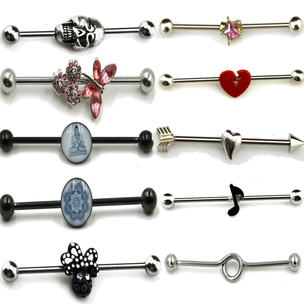 1Pcs  Surgical Steel New Different Design  Ear Industrial Barbell Ring Piercing Scaffold Bar Jewelry