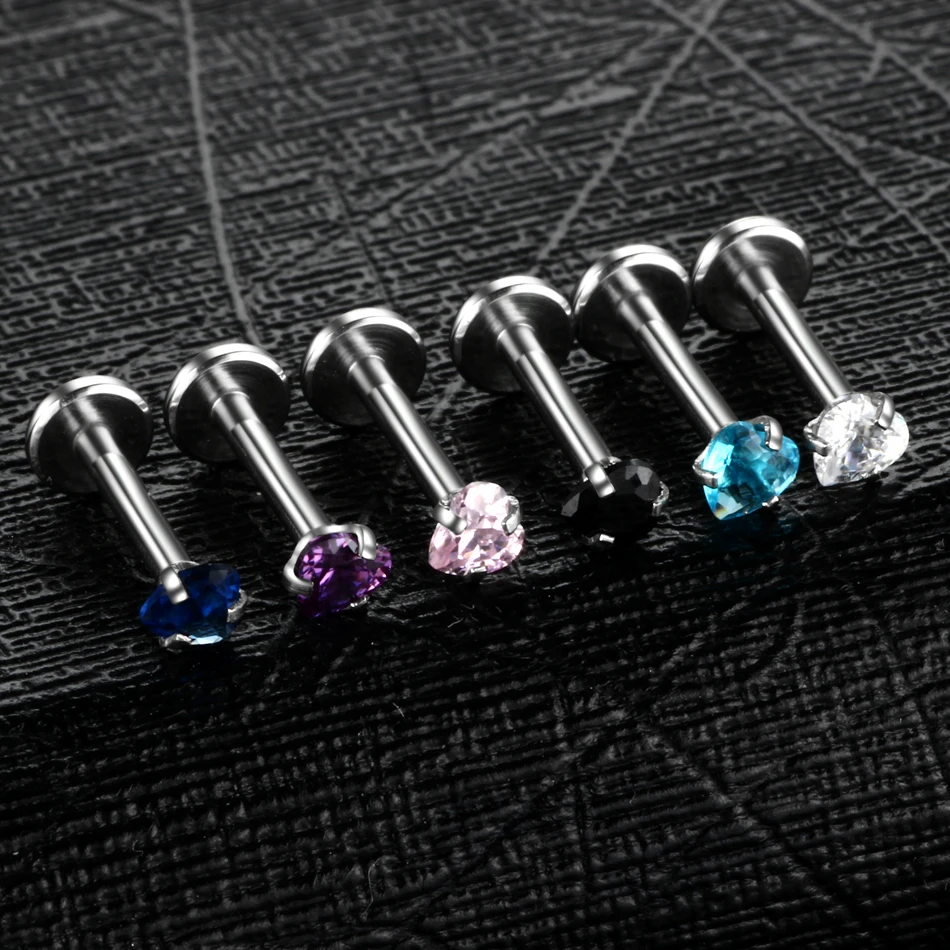 1PC Steel Prong Set Zircon Ear Helix Stud Crystal Cartilage Piercing Tragus Earring Labret Monroe Ring Lip Piercing Jewelry 16G