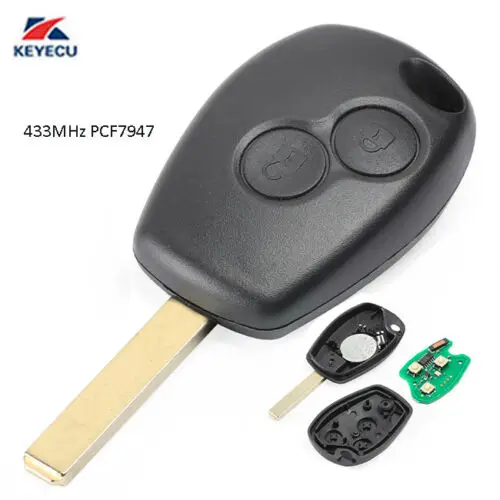 KEYECU Remote Key Fob 2 / 3 Button 433MHz PCF7947 Chip For 2006 2007 2008 2009 2010 Renault Clio Kangoo Master Modus