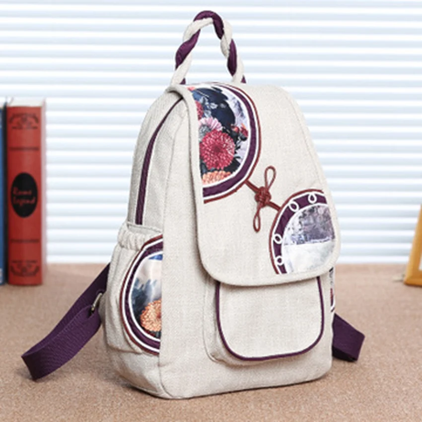 

National style new women's backpack shoulder bag canvas literary fan post backpack personality travel female backpack