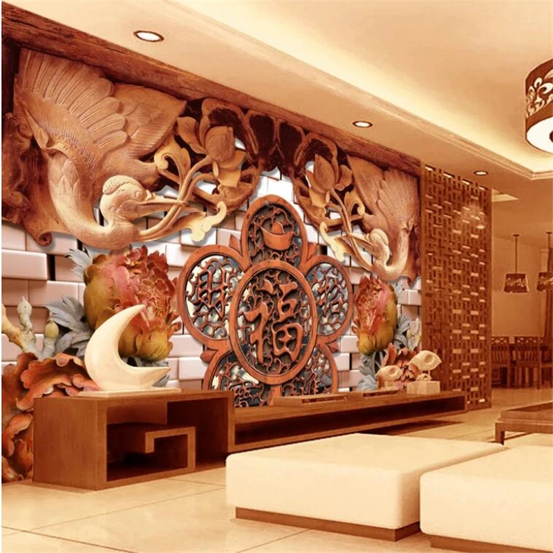 

wellyu обои papel de parede 3D Custom wallpaper Exquisite atmosphere, excellent 3D wood carving, lucky fortune background