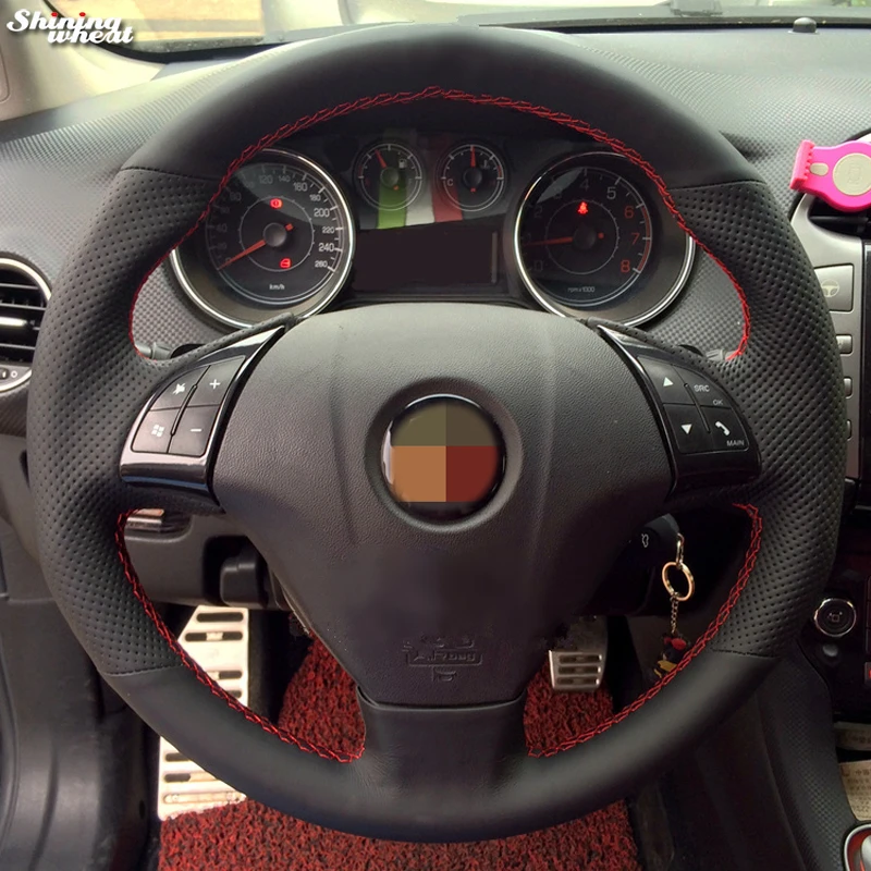 Shining wheat Black Genuine Leather Car Steering Wheel Cover for Fiat Grande Punto Bravo Linea 2007-2019 Qubo Doblo Opel Combo