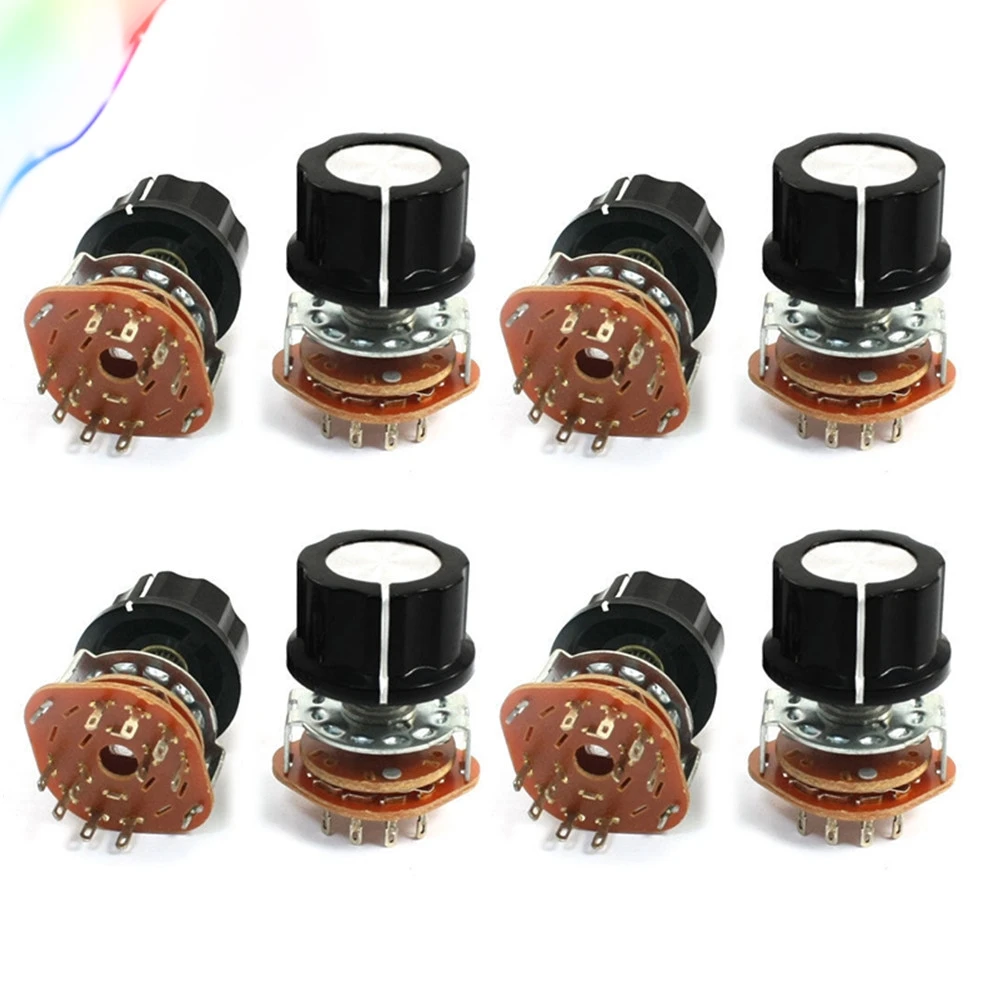 8Pcs 6mm Knurled Shaft 10Pin Rotary Switch Potentiometer 2-Pole 4-Position 2P4T