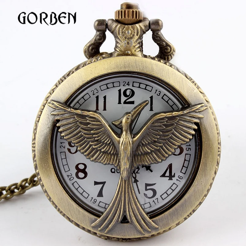 

Bronze Retro Hunger Games Pocket Watch Round Dial Arabic Number Vintage Quartz Pocket fob Watches Gifts Relogio De Bolso