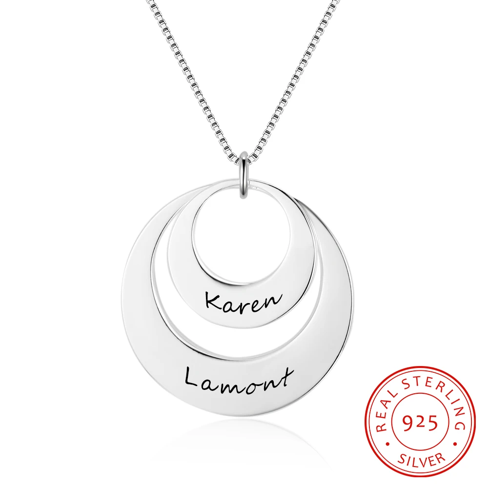 

Personalized Round Necklace Superimposed Hollow Pendants Engrave 2 Names Anniversary for WomenNE102381