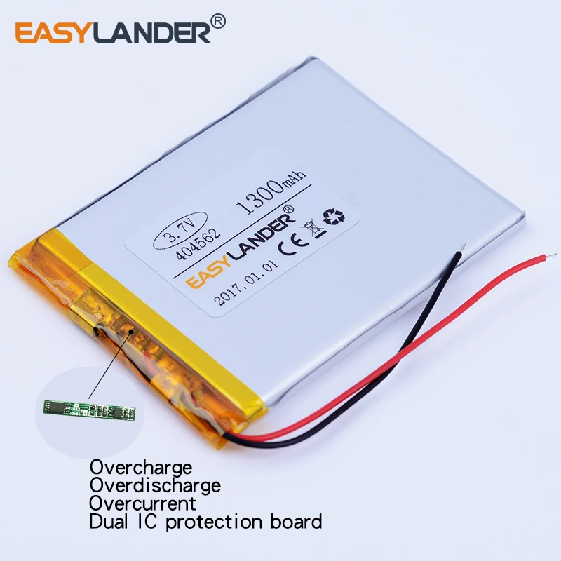 3.7V 1300mAh 404562 Rechargeable Lithium Li-ion Li Polymer Battery For E-Book mp3 gps recorder