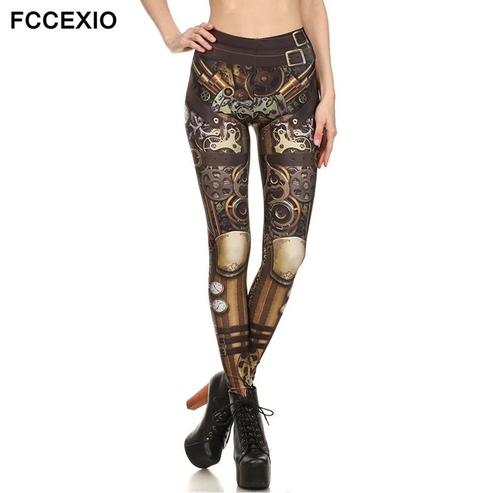 FCCEXIO Spring Fashion New Barbarian Skull 3D Printed Legins Women\'s Workout Leggings High Waist Fitness leggin Elastic Trousers