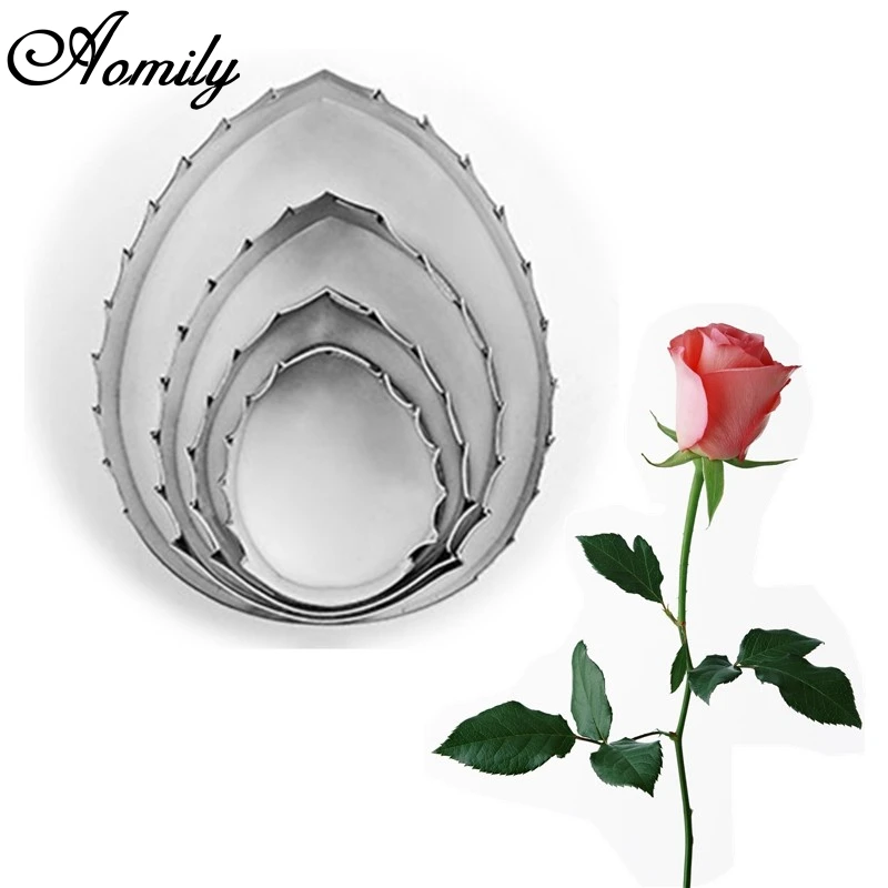 Aomily New 4pcs/Set Cake Cutters Rose Leaf Fondant Cookies Chocolate Sugar Craft Decorating Mould Baking Stainless Steel Tools