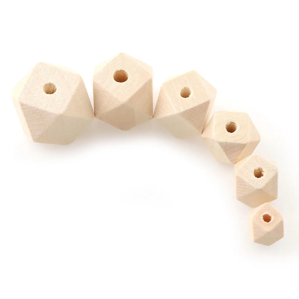 20pcs/lot Natural Octagonal Wooden Beads Handmade DIY Geometric Loose Wooden Beads for Making Beaded Bracelets and Handicrafts