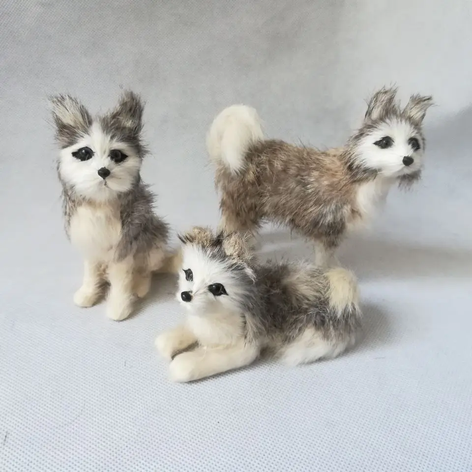 real life toy dog about 12-13cm polyethylene&furs gray husky one lot/3 pieces decoration props ,baby toy gift d0788