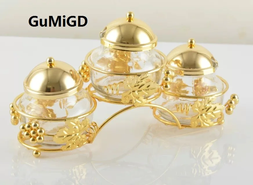 

wedding decoration European Zinc Alloy Glass Sugar Tank Seasoning Tank Set Seasoning Salt Kitchen Appliances Seasoning Box Tank