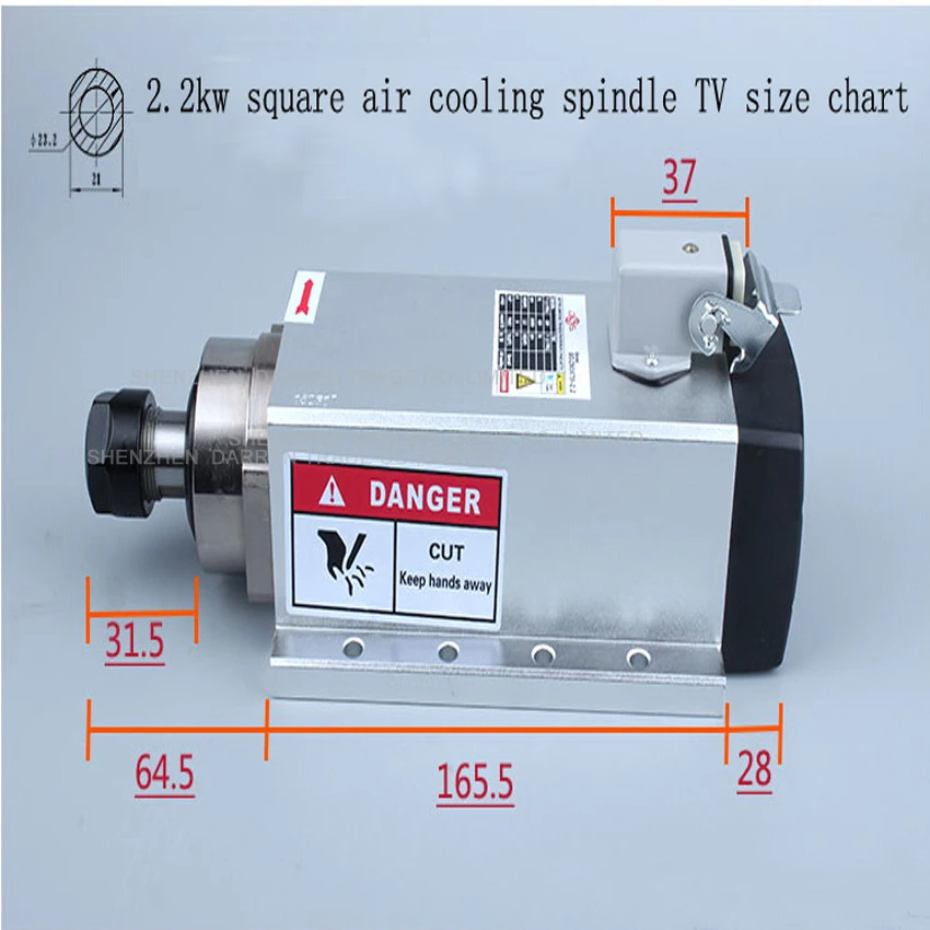 1pc Square 2.2kw  Air cooled spindle ER20 runout-off 0.01mm, 220V Spindle motor,4 Ceramic bearing,Engraving milling grind