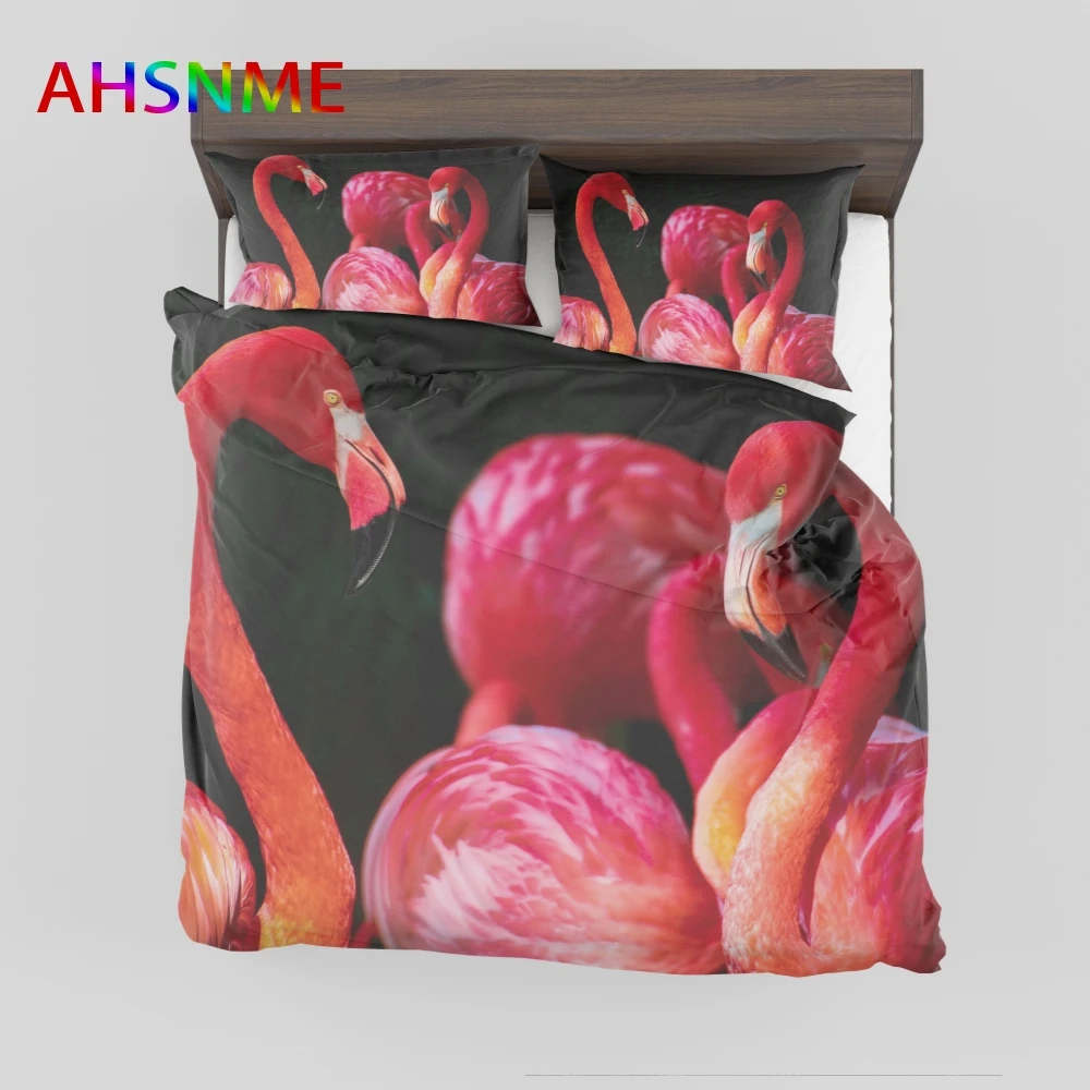 

AHSNME High Definition Flamingo Comforter Cover Sets Lovers Bedding Set Elegant Charming Bird Bedlinens Gift Bedding Set