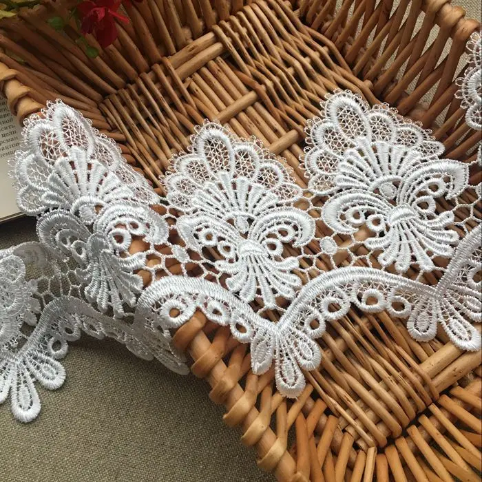 13CM Wide Vintage French Lace Fabric Water Soluble Embroidered Lace Ribbon Neckline Collar Sewing Applique DIY Crafts Trim Decor