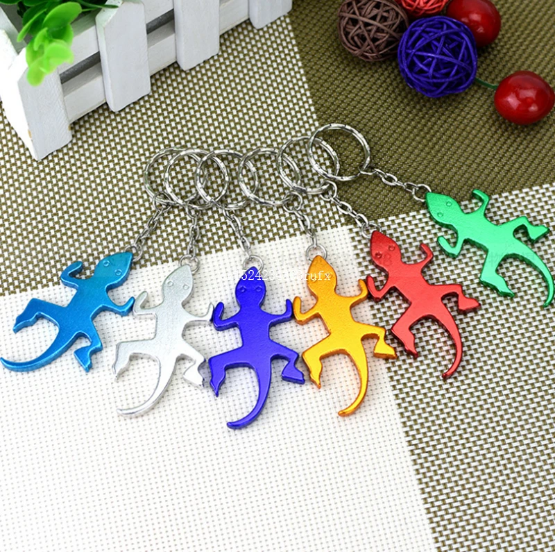 1000pcs Geckos Shaped Bottle Openers with KeyChains Aluminum Alloy Wine Can Open Tools Promotion Gift