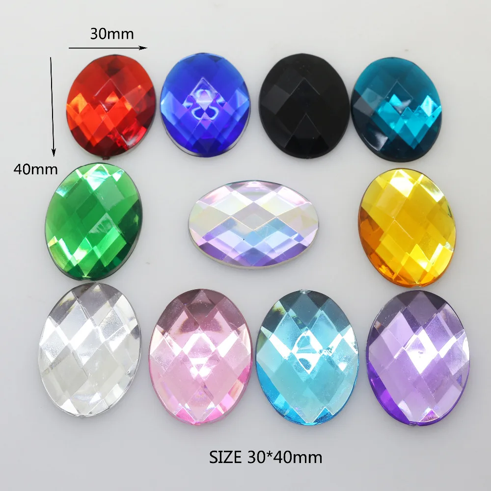 Large 20Pcs/Lot Wholesale Price 30*40MM Oval Wedding Dress Rhinestones Acrylic Diy Glue-On Plastic Button accessories