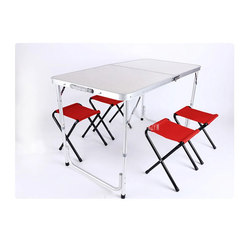 Portable Outdoor Camping Folding Table With 4PCS Stool Aluminium Alloy Ultra-light Foldable Tables Desk For Hiking Picnic 120*60