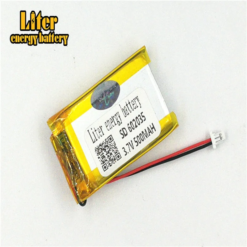 Connettore a 2 pin da 1,0 mm 3,7 V 602035   Batteria lipo ricaricabile da 500 mAh e-book GPS PDA batteria ai polimeri di litio MP3 MP4 MP5 piccoli giocattoli