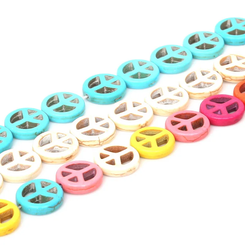 New Product Dia. 15mm Colorful Howlite Synthesis Stone Peace Sign Loose Beads for Diy Jewelry Making Bracelet Necklace