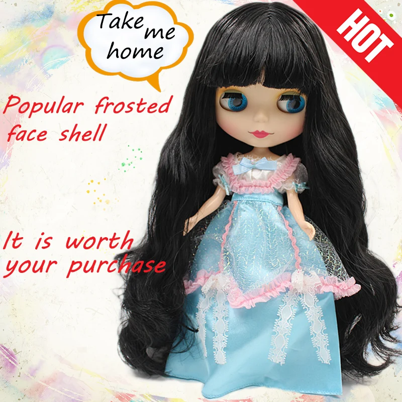 

Blygirl Doll Black fringe hair Blyth Doll body Fashion can change makeup Fashion doll Frosted face shell Eyes closed