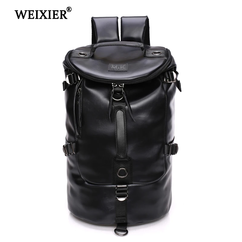 New Arrival Vintage  PU Leather Backpack Black Bucket type Fashion male High Quality Workmanship Student School Bag