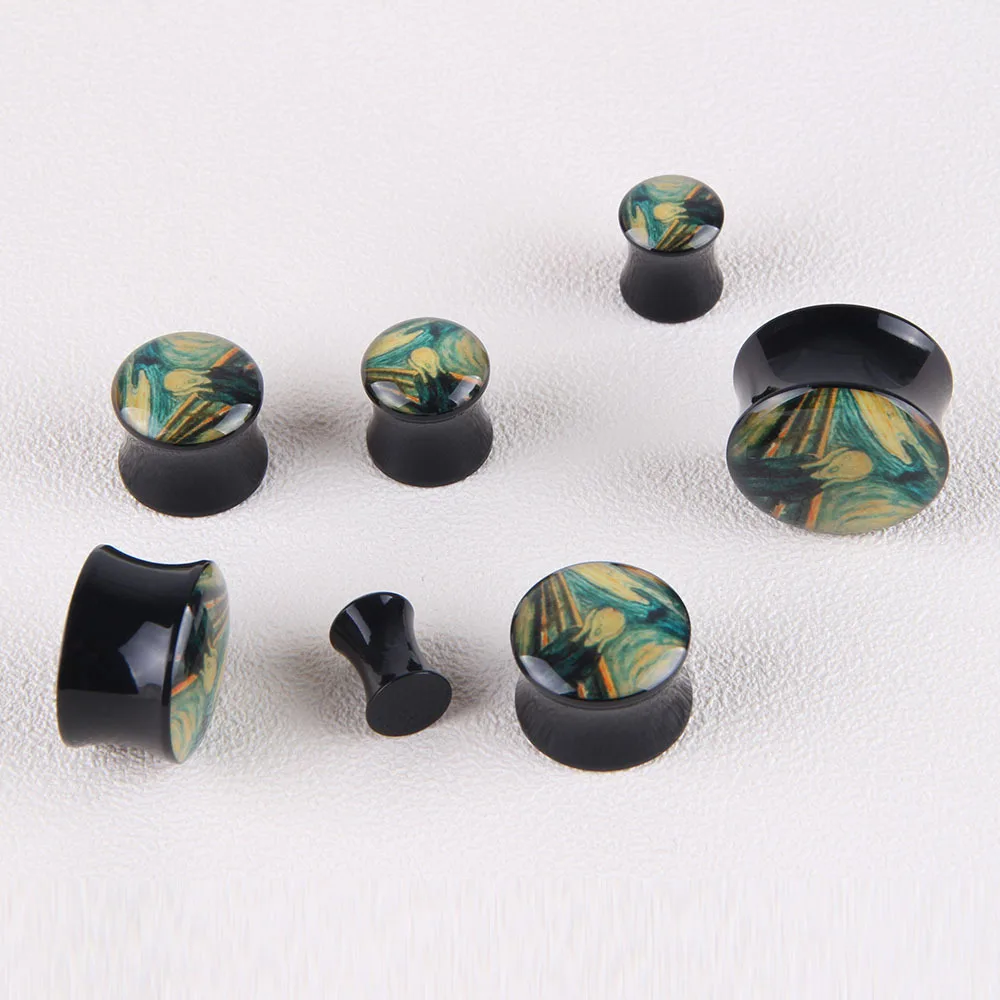 MOSRSA 1Pair Retro Punk Painting Ear Gauges Acrylic Plugs and Tunnels Screw Ear Stretching Expender Body Piercing Jewelry