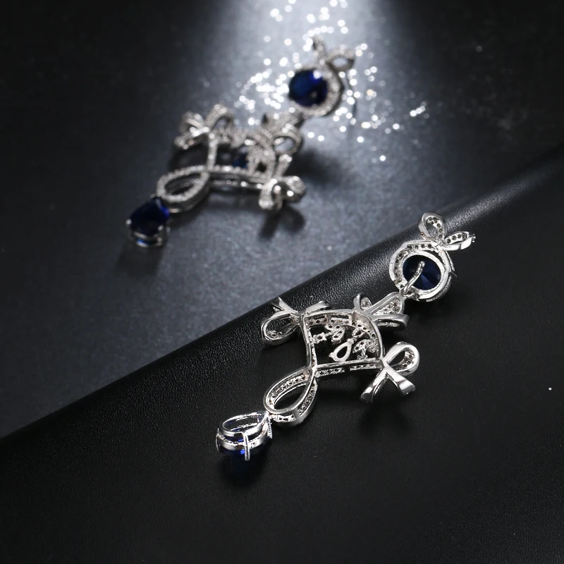 EMMAYA Fashion Luxurious Unique Micro Paved Blue Purple CZ Crystal Drop Earrings for Women Charming Wedding Jewelry