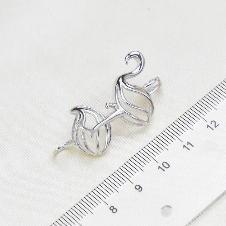 S925 Sterling Silver Flamingo Pearl Pendant Holder DIY Pearl Accessory Handmade Pearl Pendant Components Silver Color 3Pcs/Lot