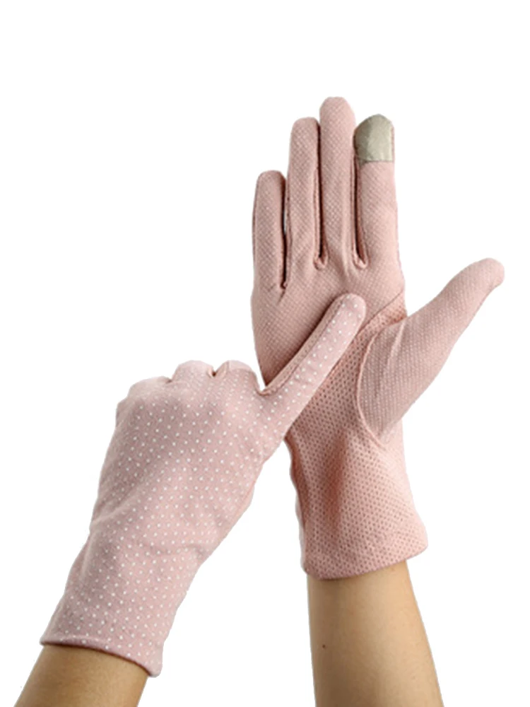 KLV Women Fashion Summer Drive Sun Protection Wrist Gloves&Mittens Dot Elastic Gloves Female Elegant Breathable Sunscreen Gloves