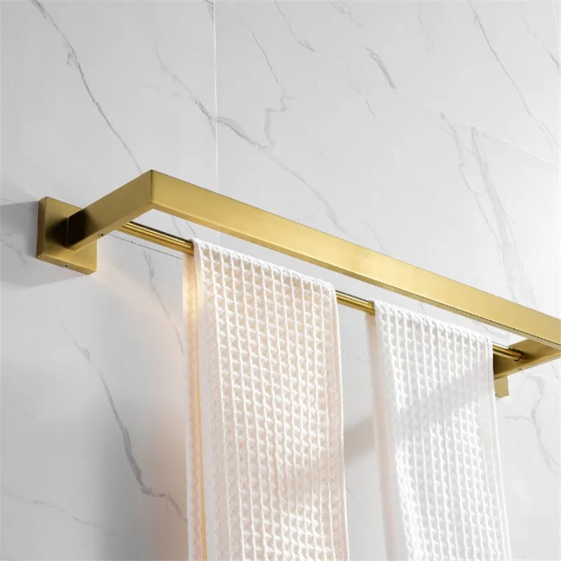 

Bathroom Double towel bars 304 stainless steel Towel Racks Wall Mounted Towel Bars 50-60cm bath hardware Brushed Gold