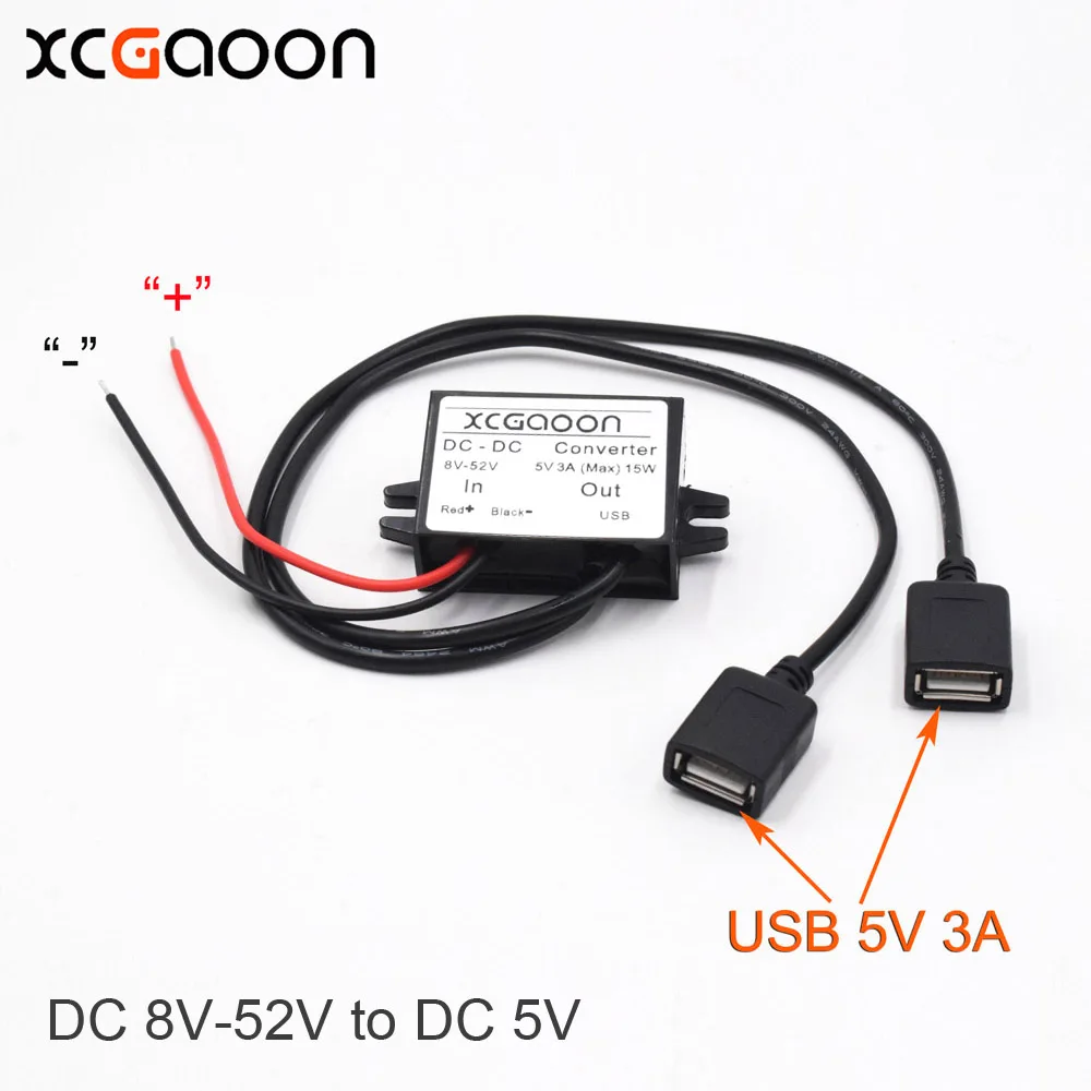 

XCGaoon Dual 2 USB DC-DC Car Converter Module Cable input DC 12V 24V 48V (8V -5V) To USB Ouput DC 5V 3A 15W (Max) Power Adapter