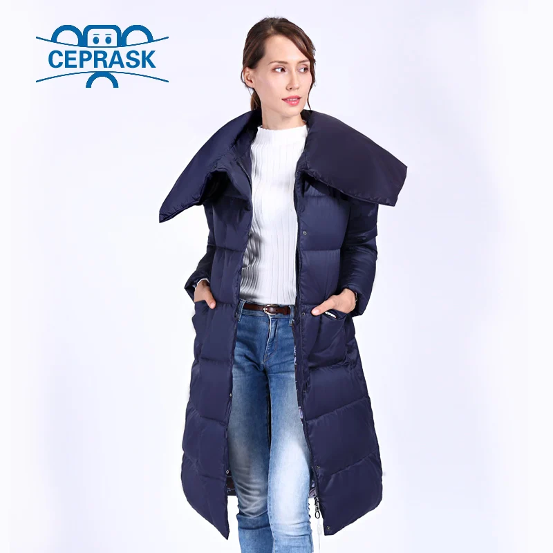 CEPRASK 2023 New High Quality Winter Jacket Women Outerwear X-Long With Belt Women\'s Thick Parka Winter Coat Hooded Down Jacket