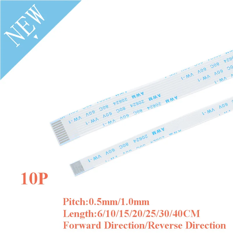 10 PCS FPC/FFC ริบบิ้นสายแบนแบบยืดหยุ่น 10 Pin 0.5 MM/1.0 MM Pitch 6/ 10/15/20/25/30/40 ซม. ความยาวย้อนกลับทิศทาง