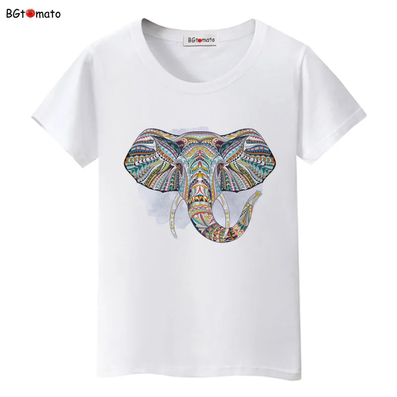 Creative design colorful art Elephant T-shirts hot sale woman's new style fashion shirts Brand comfortable casual tops tees