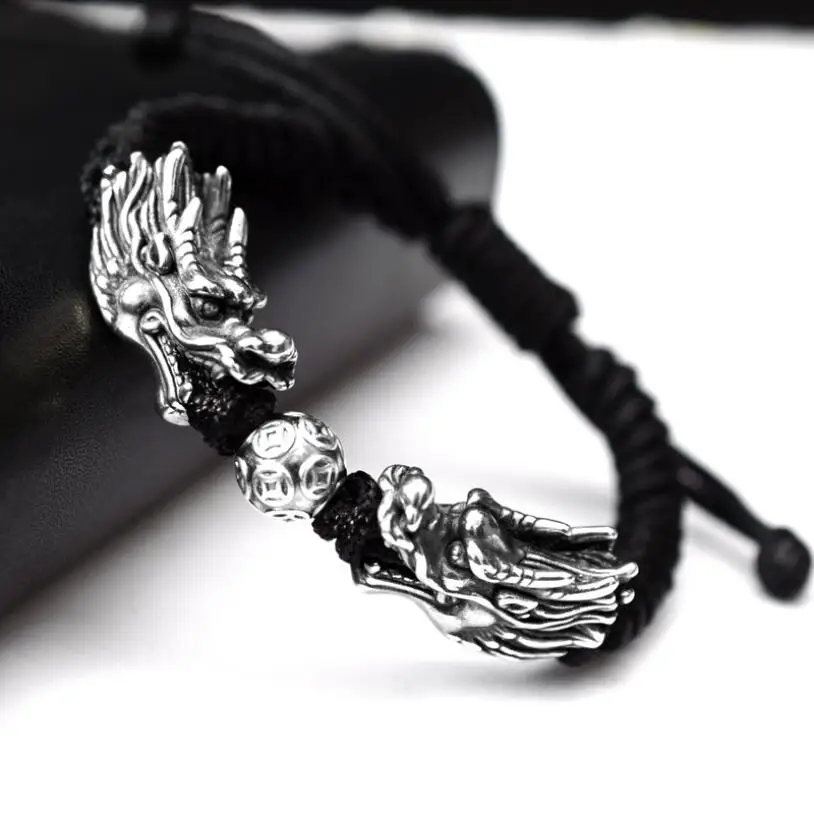 Handmade 999 Silver Dragon Bracelet Pure Silver Power Dragon Beads Bracelet Good Luck Bracelet