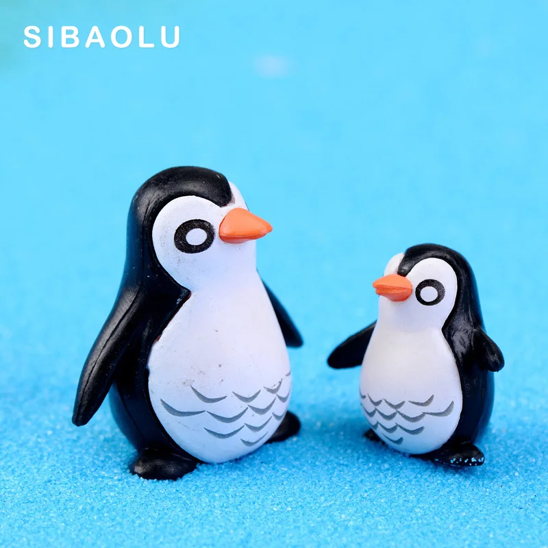 2pcs Penguin Father and Kid Figures lovely decorative mini fairy garden animals statue jardin miniature Moss ornaments resin