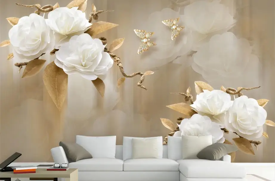 

3d Mural Wallpaper Papel De Parede Brown elegant rose flower 3d wall paper for living rooms