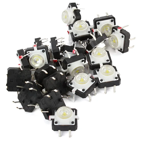 12 x 12mm White 4pin Tactile Push Button Switch Tact With LED Pack of 20