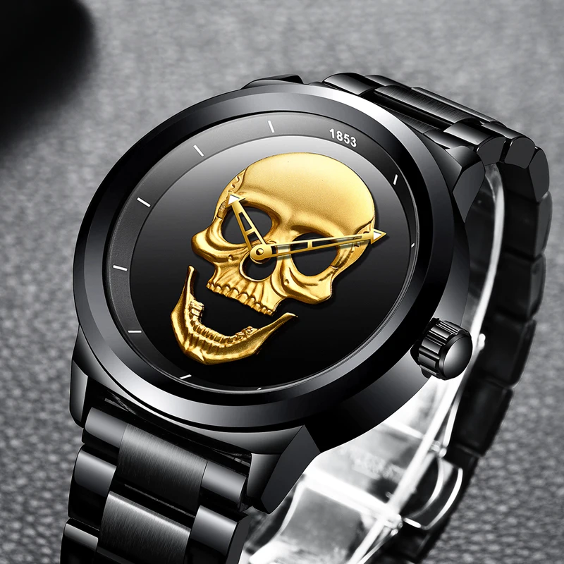 Imagem -03 - Moda Punk Skull Relógios Homem Lige Relógio de Pulso Marca Superior Luxo Aço Inoxidável Quartzo Masculino à Prova Impermeável Água Relógio Masculino