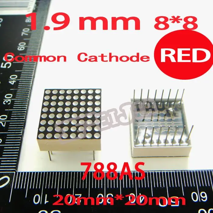 50PCS/LOT 1.9MM 8X8 Red Common Cathode 20*20 LED Dot Matrix Digital Tube Module 788AS Advertising Lights Free shipping