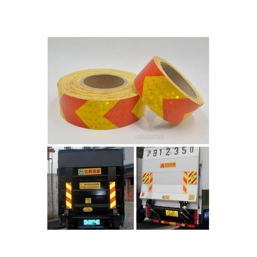 

Roadstar 5cmx3m Small Shining Square Self-Adhesive Reflective Warning Tape with Yellow Red Color Arrow Printing for Car