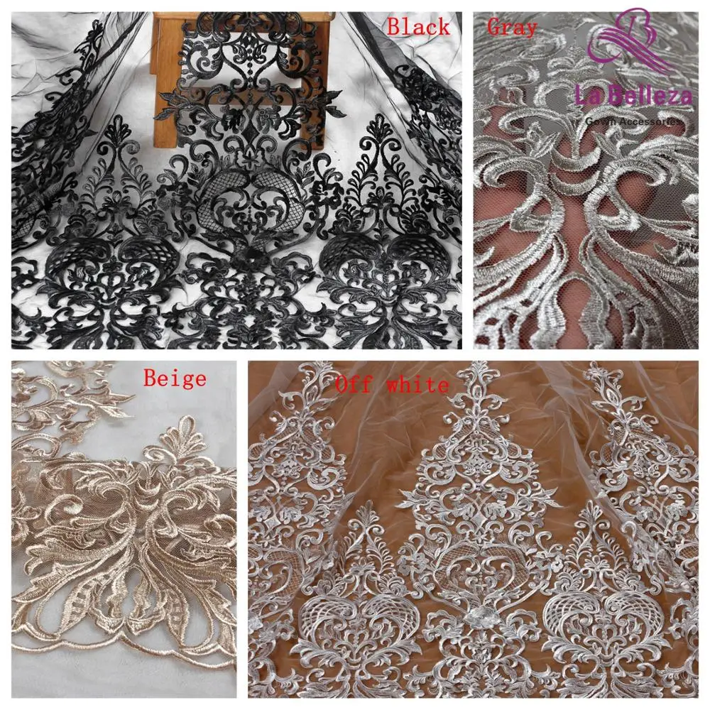 La Belleza 2019 new 75cm width black lace trimming,gray lace trim ,gown lace trim for bridal accessories 1 yard