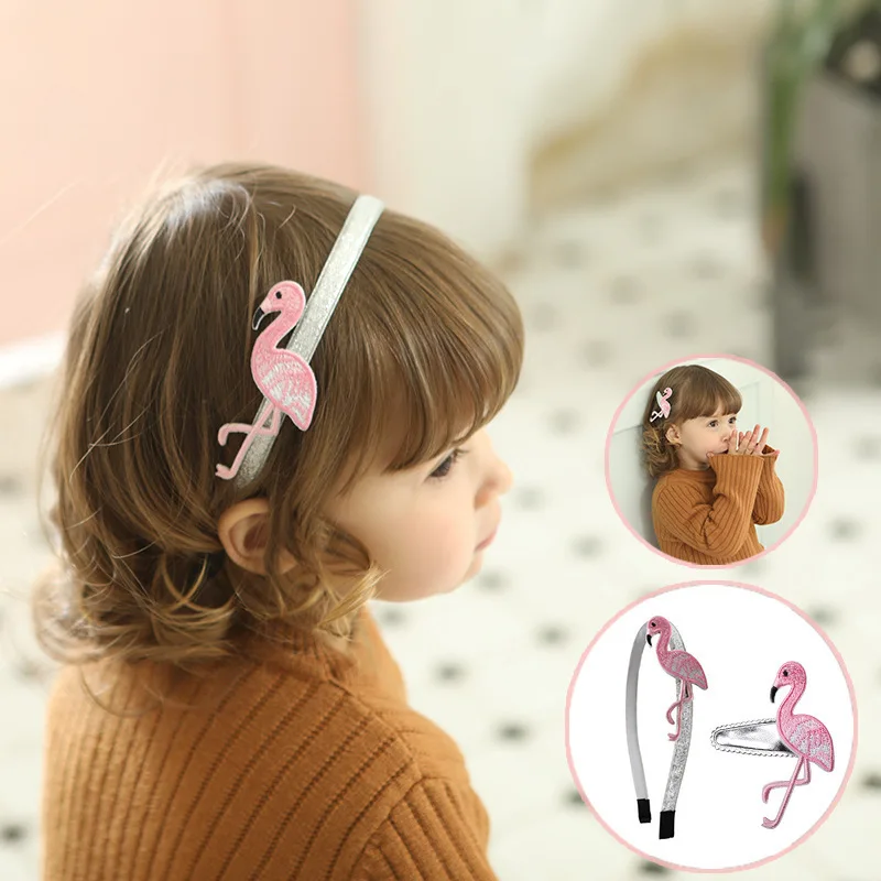 1PCS New Flamingo Embroidery Kids Hair Hoop Baby Hairbands Princess Headwear Girls Hairpins Hair Accessories Children Headbands