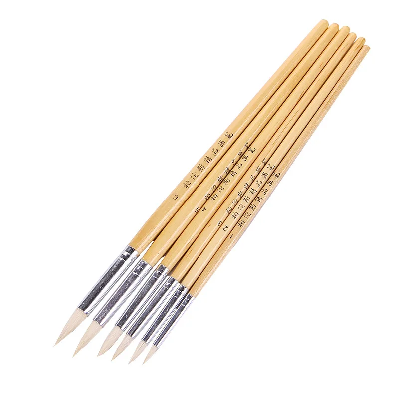 6pcs Pointed Sheep Gouache Paint Brush Set Hook Line Acrylic Painting Watercolor Brush Pen Wooden Handle For Drawing Art Supplie