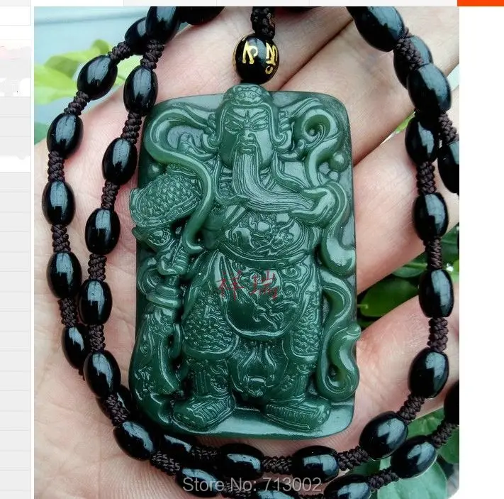 Super Natural XinJiang gray jade Carven GuanYu Pendant Amulet Necklace* Lucky Apotropaion