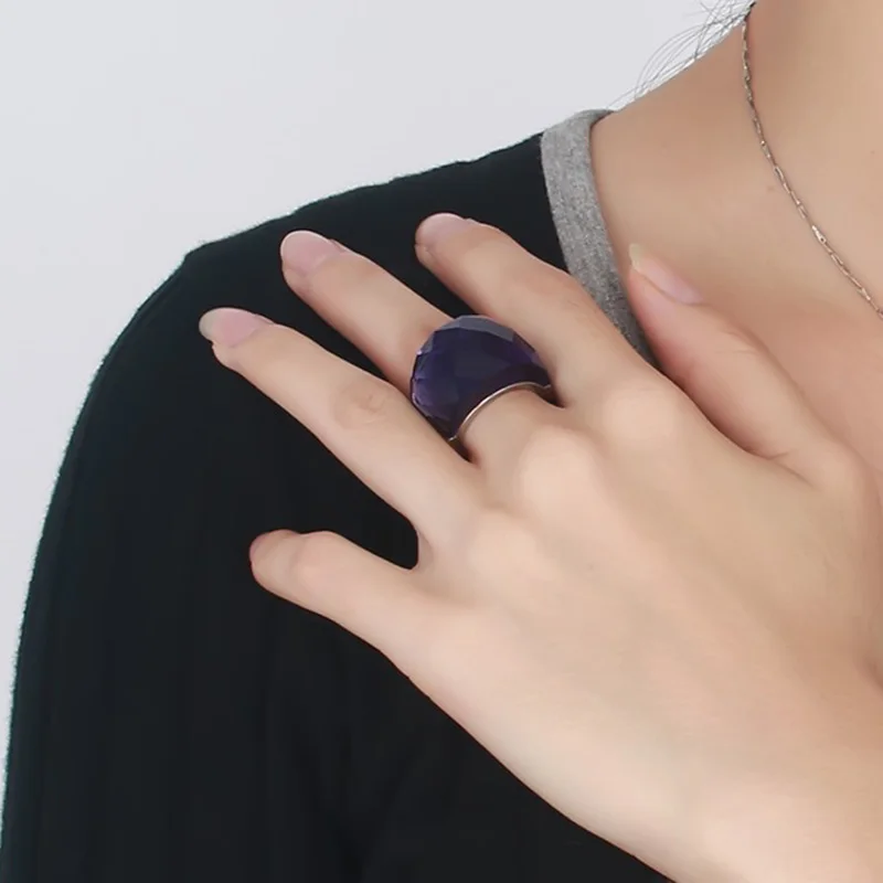 Fashion Large Ring for Women Multicolor Wedding Jewelry 7 Colors Big Glass Stone Ring Stainless Steel Anillos
