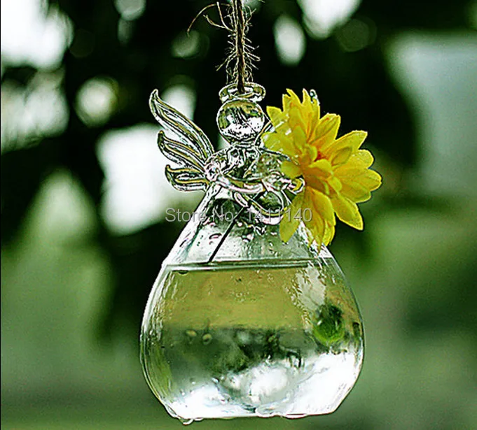 

free shipping big size Angel Hanging Glass Plant Flower Vase Hydroponic Container Pot Wedding Decoration 10pcs/lot